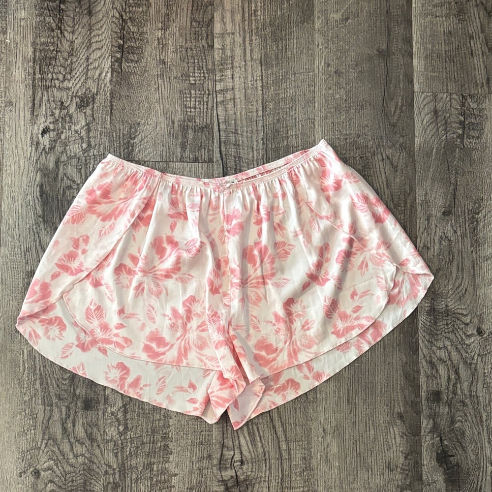 Abercrombie & Fitch Satin Pajama Bottoms - White and Pink Floral - Size Medium